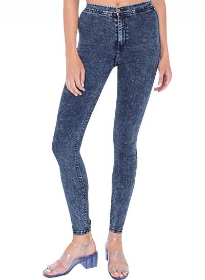 Oasap Women's Fashion High Waist Wash Denim Snowflake Skinny Pencil Pants