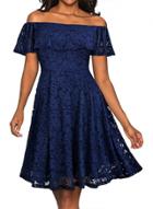 Oasap Short Sleeve Off Shoulder Ruffle A-line Lace Party Dress