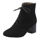 Oasap Solid Color Square Toe Lace Up Boots