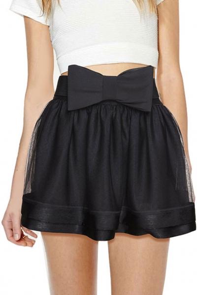 Oasap Sweet Mesh Layered Bowknot Mini Skirt