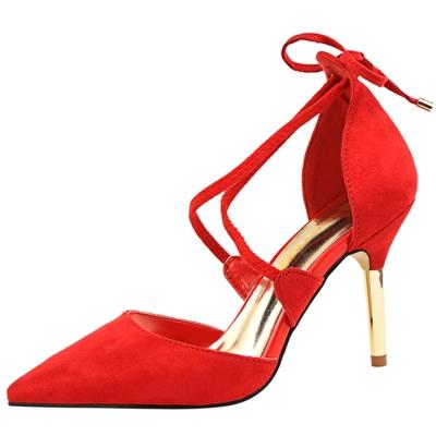 Oasap Pointed Toe Cross Strap Stiletto Sandals