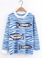 Oasap Round Neck Long Sleeve Fish Printed Sweater