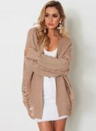 Oasap Solid Color Open Front Ripped Hole Long Sleeve Cardigan Sweater