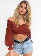 Oasap Slash Neck Long Sleeve Crop Tops