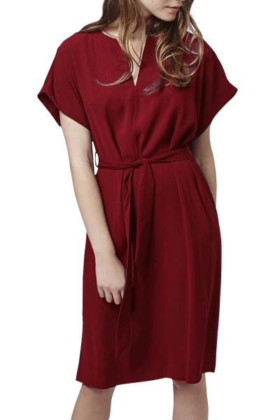 Oasap Women's Fashion V Neck Batwing Sleeve Tie Waist Dress