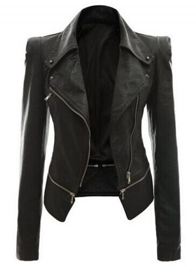 Oasap Fashion Slim Fit Motorcycle Zip Pu Jacket