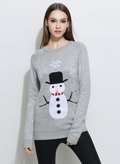 Oasap Christmas Snowman Long Sleeve Pullover Sweater