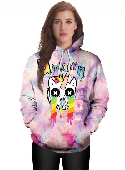 Oasap Fashion Unicorn Printed Loose Fit Hoodie