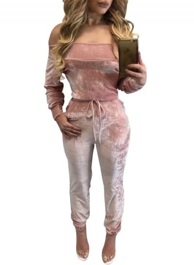 Oasap Fashion Off Shoulder Long Sleeve Velvet Jumpsuit