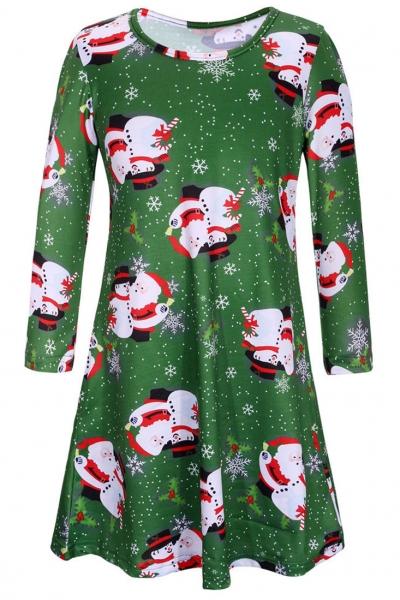 Oasap Charming Cartoon Santa Claus Printing Round Neck Dress