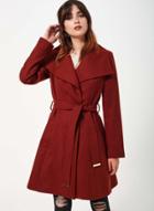 Oasap Women's Turn Down Collar Belted Woolen Coat