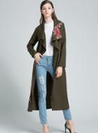 Oasap Floral Embroidery Long Sleeve Trench Coat