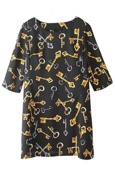 Oasap Casual Black Graphic Mini Shift Dress