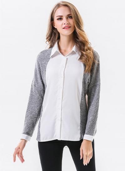 Oasap Casual Color Block Button Down Shirt