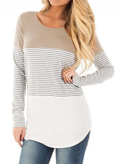 Oasap Casual Striped Color Block Pullover Tee