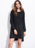 Oasap Round Neck Long Sleeve Solid Color Pullover Long Sweater