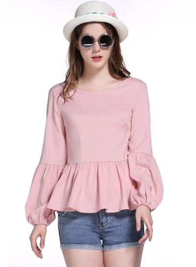 Oasap Lantern Sleeve Bow Decoration Solid Blouses