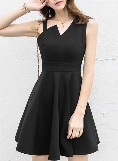Oasap Fashion Solid Irregular Sleeveless High Waist Cocktail Dress