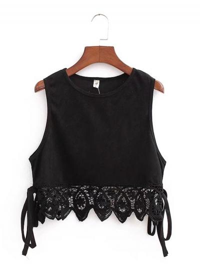 Oasap Lace Trimming Sleeveless Suede Tank