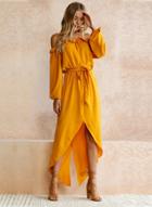 Oasap Solid Off Shoulder Long Sleeve High Low Dress With Belt