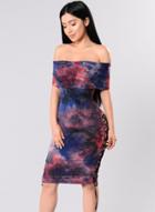 Oasap Fashion Sexy Floral Printed Slash Neck Side Lace-up Bodycon Dress