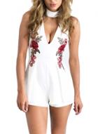 Oasap Fashion V Neck Floral Embroidery Sleeveless Romper