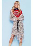 Oasap Casual Open Front Hooded Cardigan With Tassel