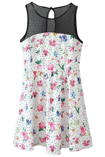 Oasap Demure Paneled Floral Tank Dress