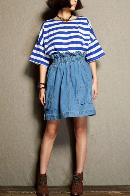 Oasap Simple Elastic Waist Denim Skirt