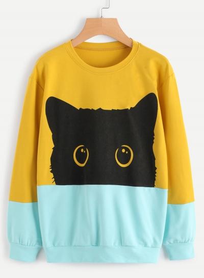 Oasap Round Neck Long Sleeve Animal Printed Sweatshirt