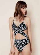 Oasap One Piece Floral Printed Cross Swimsuit