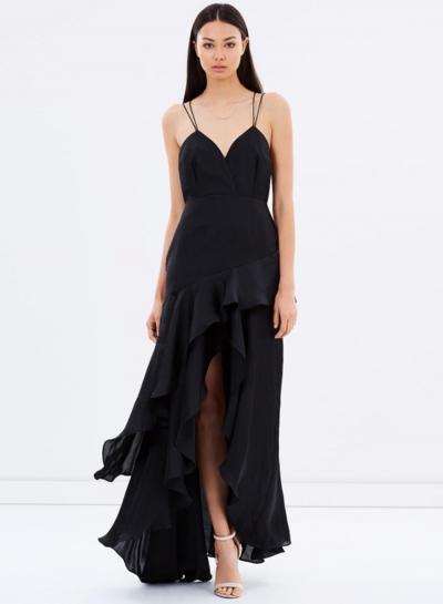 Oasap Spaghetti Strap Sleeveless Backless Ruffle Maxi Irregular Dress