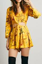 Oasap Boho Inspired Yellow Floral Rompers