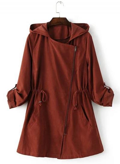 Oasap Hooded Zipper Fly Collect Waisted Coat