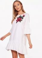 Oasap Floral Embroidery Flare Sleeve Dress