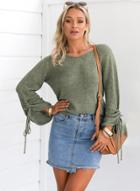 Oasap V Neck Lace Up Sleeve Loose Pullover Sweater