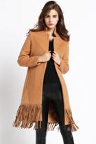 Oasap Fashion Solid Snap-button Fringe Hem Longline Trench Coat