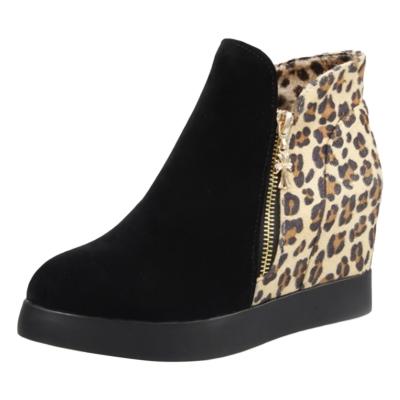 Oasap Round Toe Color Block Wedge Heels Leopard Boots