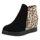 Oasap Round Toe Color Block Wedge Heels Leopard Boots
