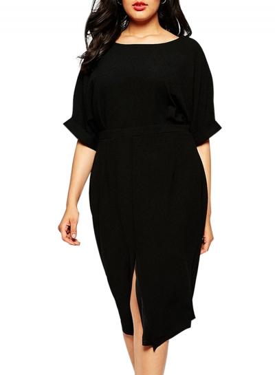 Oasap Women's Fashion Black Front Slit Plus Size Dress
