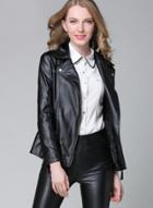 Oasap Pu Leather Turn-down Collar Long Sleeve Slim Biker Jacket
