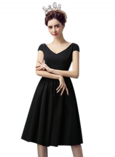 Oasap Simple Solid V Neck A-line Midi Dress