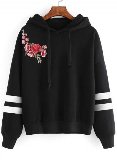 Oasap Fashion Floral Embroidery Striped Pullover Hoodie