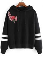 Oasap Fashion Floral Embroidery Striped Pullover Hoodie