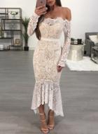 Oasap Off Shoulder Long Sleeve Lace Mermaid Dress