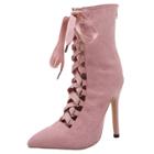 Oasap Pointed Toe Lace-up Front High Heels Ankle Boots