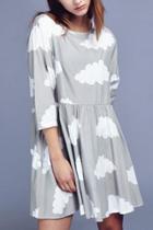 Oasap Casual Cloud Print Three Quarter Sleeve Mini Dress