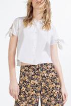 Oasap Self Tie Bow Shoulder Cut Out Shirt