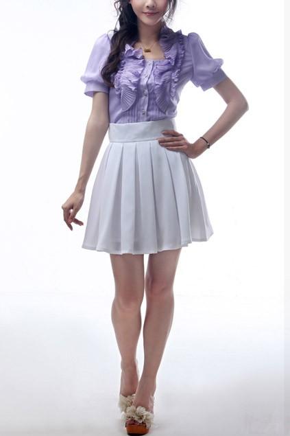 Oasap Elegant White Pleated Skirt With Side Buttons Closure