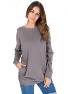 Oasap Fashion Solid Loose Fit Tee With Pocket